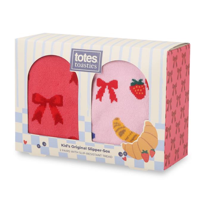totes toasties® Kids Original Slipper-Sox (Twin Pack) Pink Bows Extra Image 1